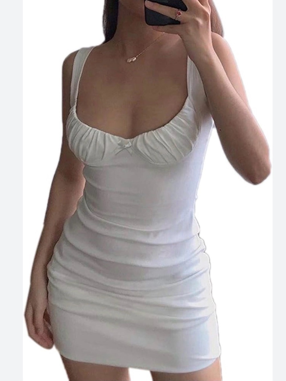 OFF WHITE TANK BODYCON MINI DRESS W/GATHERED SWEETHEART NECKLINE WOMENS SZ M